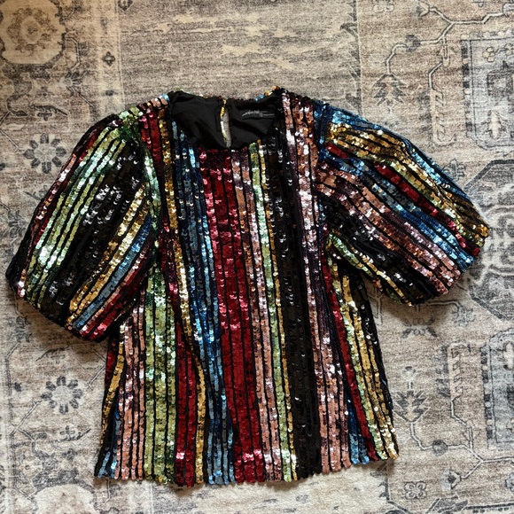 Sparkle sequin puff sleeve top size S - Picture 2 of 6